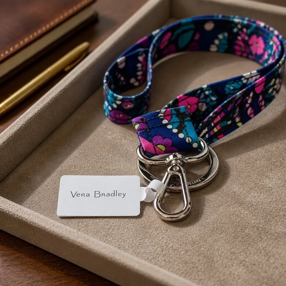 Vera Bradley Wide Lanyard Haymarket Paisley Floral ID Key Holder 28181-R88 NEW